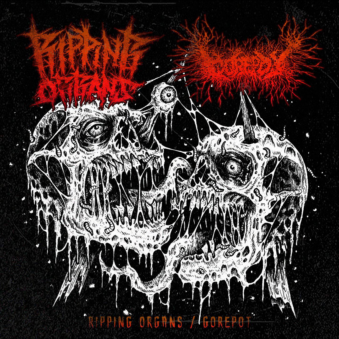 Officially licensed split CD by Gorepot and Ripping Organs, distributed by Rancid Offal Records, showcasing the daring and innovative spirit of brutal death metal.