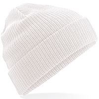 Close-up of the soft texture and quality knit of the luxury organic cotton beanie.