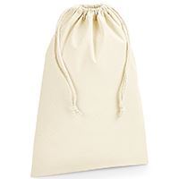 Luxurious organic cotton stuff bag featuring a double drawcord closure, available in multiple sizes from 1L to 15L, showcasing sustainability and durability.