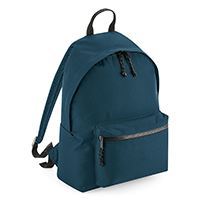 Eco-friendly recycled backpack featuring reflective zip pullers, designed for comfort with adjustable padded shoulder straps, showcased in a premium setting.