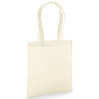 Luxury organic cotton tote bag shown being carried over the shoulder for convenient use and elegance.
