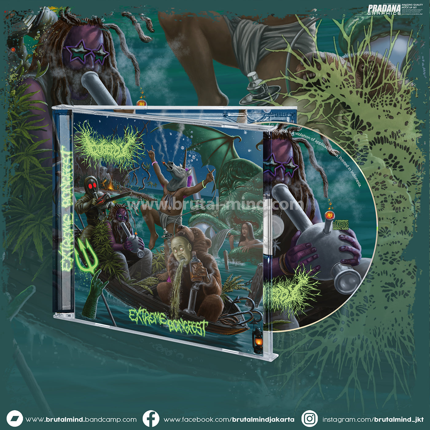 Gorepot Extreme Bongfest CD artwork by Rancid Offal Records, featuring bold and provocative imagery that embodies the grindcore music genre.