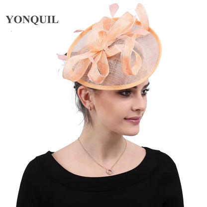 Chic spring summer church hat for women, beautifully crafted sinamay fascinator with stylish embellishments, designed for celebrating special moments.