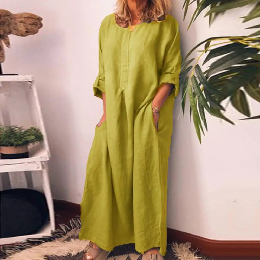 Sophisticated women's kaftan maxi dress featuring a classic O-neckline and half sleeves, ideal for chic summer ensembles. Emphasising effortless elegance and comfort.