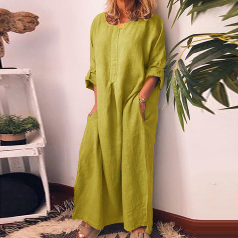 Elegant ankle-length women's kaftan dress featuring a loose fit, ideal for a relaxed summer look, styled in a rich solid hue.