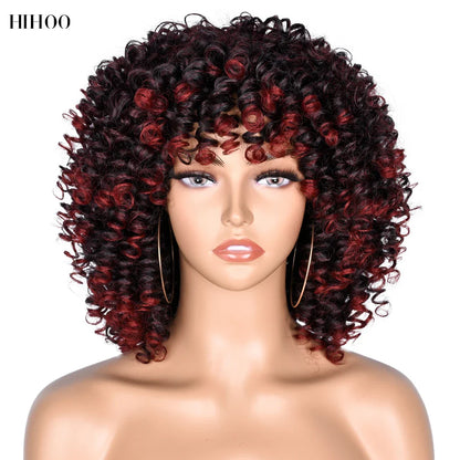 Gorgeous short curly afro wig, made from high-temperature synthetic fibre, perfect for enhancing natural beauty.