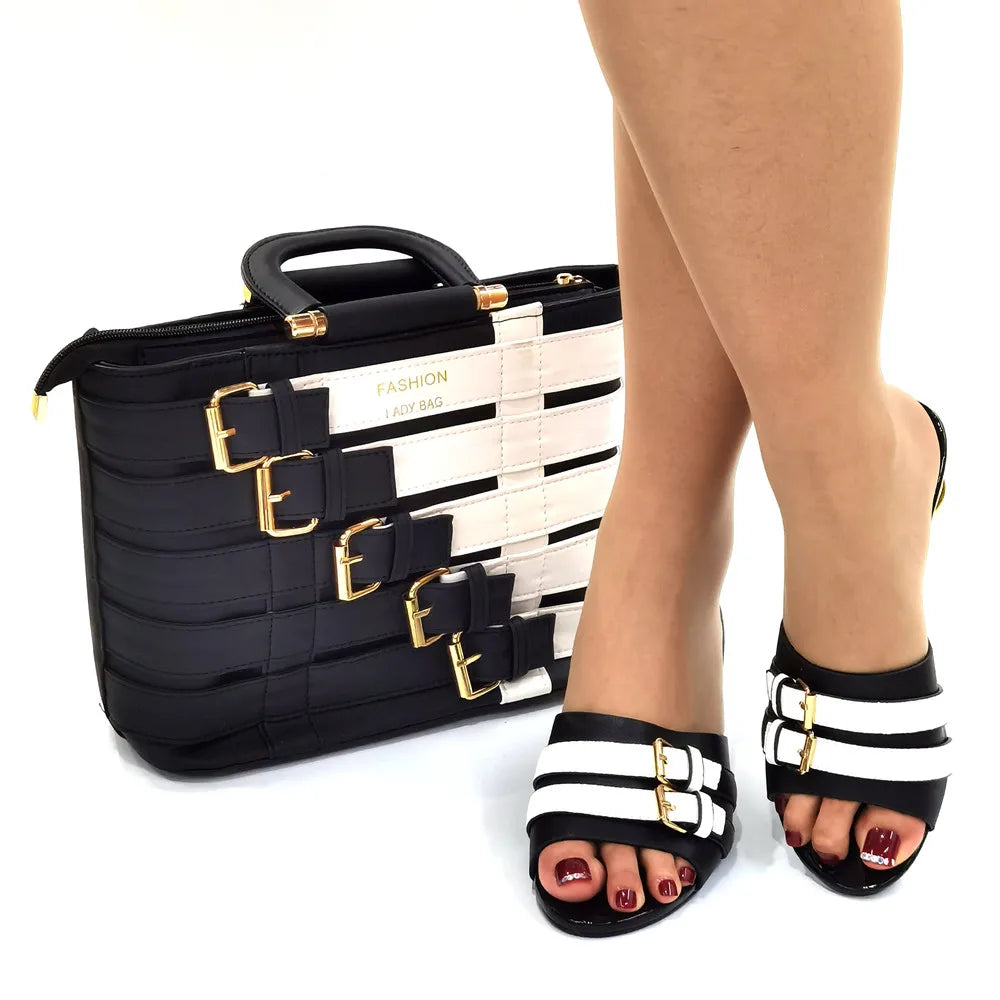 Nigerian women's elegant shoe and handbag combination, with rich materials and a fashionable finish, offering a seamless style for plus-size women.