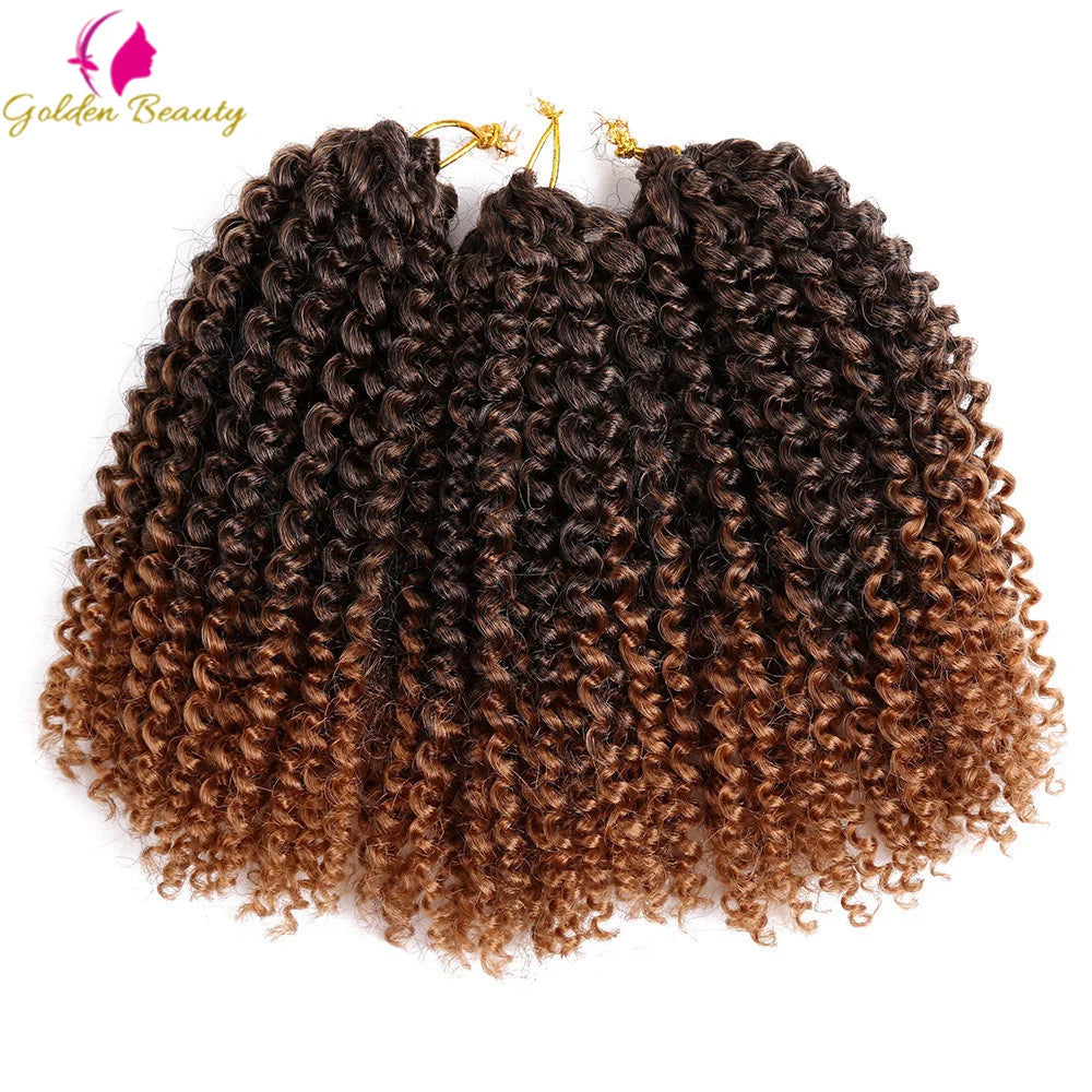 Luxury 8 inch and 12 inch Afro Kinky Twist Crochet Braids with Ombre colour by Golden Beauty, showcasing premium synthetic bohemian hair extensions for elegant hairstyles.