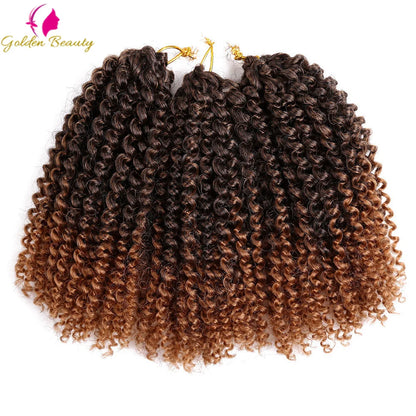 Luxury 8 inch and 12 inch Afro Kinky Twist Crochet Braids with Ombre colour by Golden Beauty, showcasing premium synthetic bohemian hair extensions for elegant hairstyles.