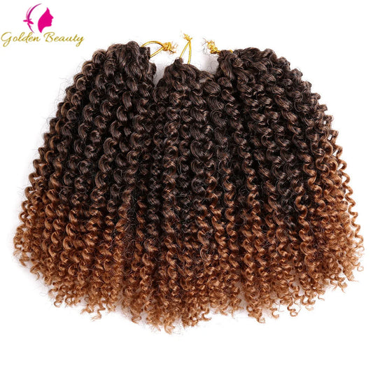 Luxury 8 inch and 12 inch Afro Kinky Twist Crochet Braids with Ombre colour by Golden Beauty, showcasing premium synthetic bohemian hair extensions for elegant hairstyles.