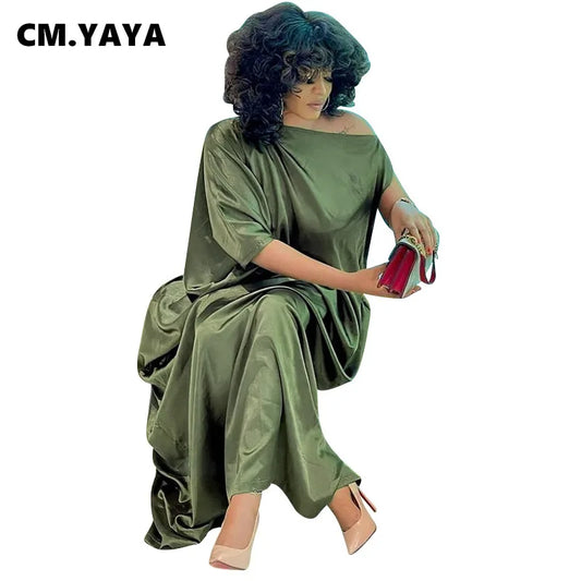 Luxurious Batwing Sleeve Detail of CM.YAYA Women's Plus Size Maxi Dress, ideal for sophisticated summer styles.