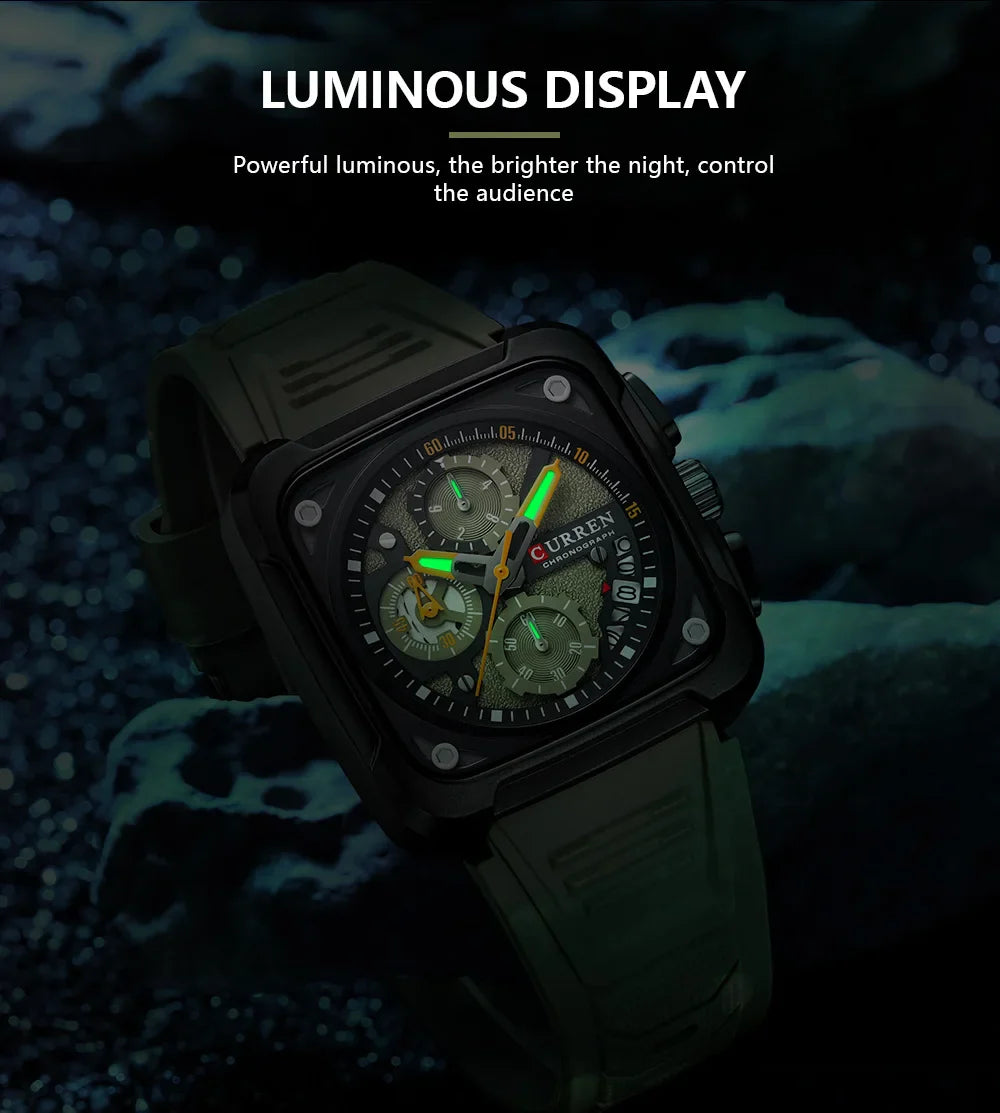 Men's Luxury Silicone Sport Chronograph Watch with Waterproof Stainless Steel 42MM Dial, perfect for sporty and business occasions.