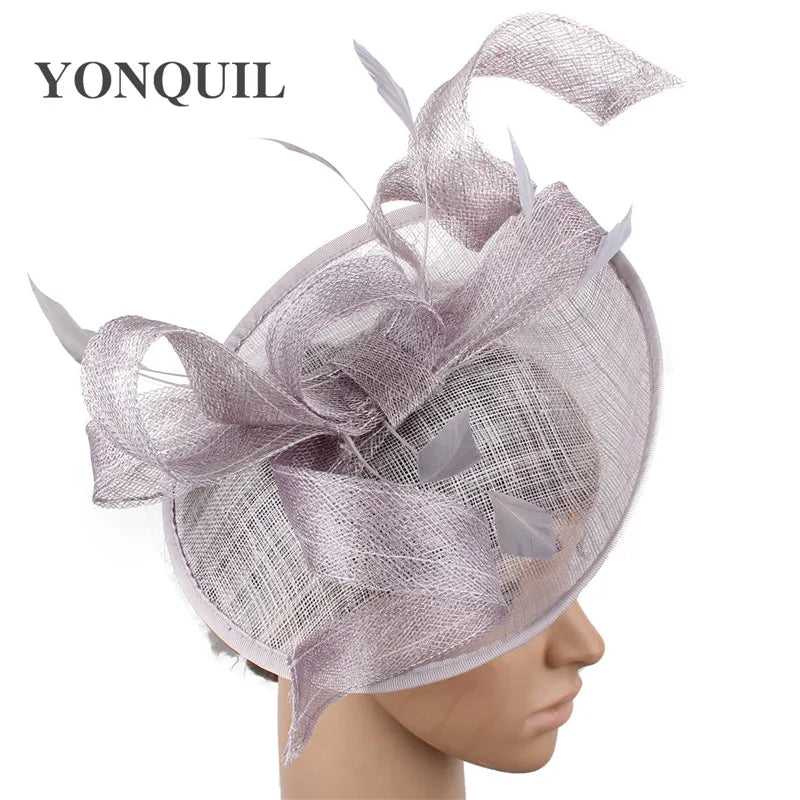 Stylish woman wearing a refined sinamay church hat with a headband, ideal for Derby events and high-class gatherings.