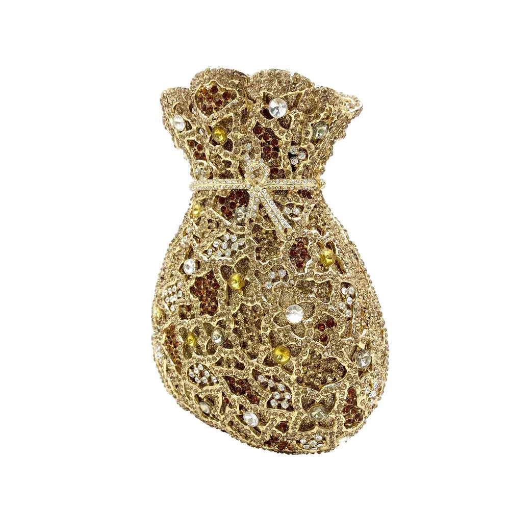 Elegant luxury women's crystal clutch evening bag design featuring intricate diamond detailing, perfect for parties and special occasions.