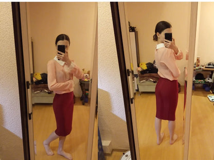 Sophisticated knee-length pencil skirt by HQBORY, featuring a luxurious nude bandage style, perfect for enhancing feminine curves in formal settings.