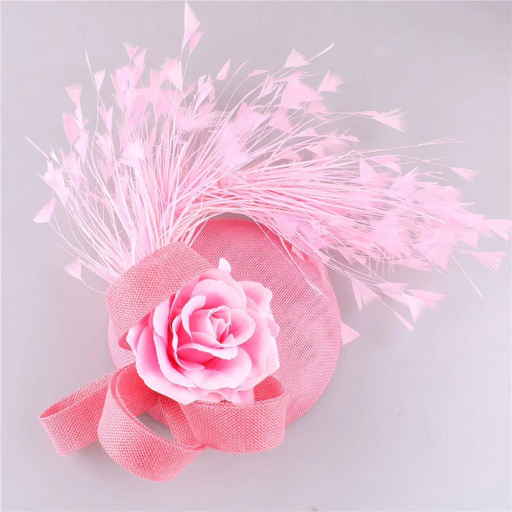 Elegant yellow fedora fascinator hat showcased on a model, perfect for weddings and tea parties, highlighting the luxurious polyester material.