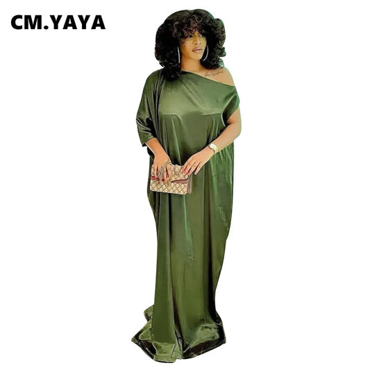 Elegant CM.YAYA Women's Plus Size Solid Asymmetrical Maxi Dress with Batwing Sleeves, perfect for summer occasions.