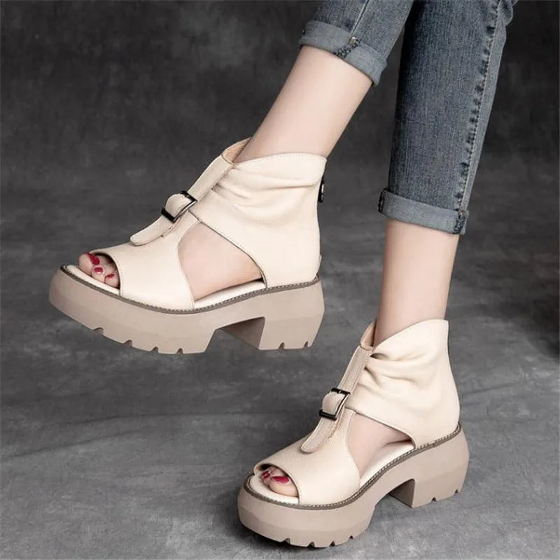 Chic and comfortable open vamp gladiator sandals with medium heel height, combining elegance and practicality for everyday fashion.