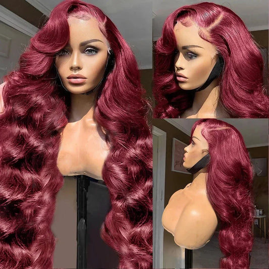 Luxurious 34 inch Brazilian Virgin Human Hair Wig featuring a soft Body Wave texture and 180% density, elegantly styled for a natural look.