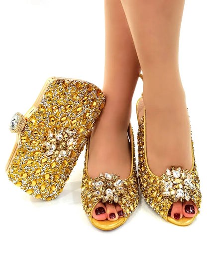 Chic ensemble featuring a matching blue leather shoe and handbag set for sophisticated occasions.