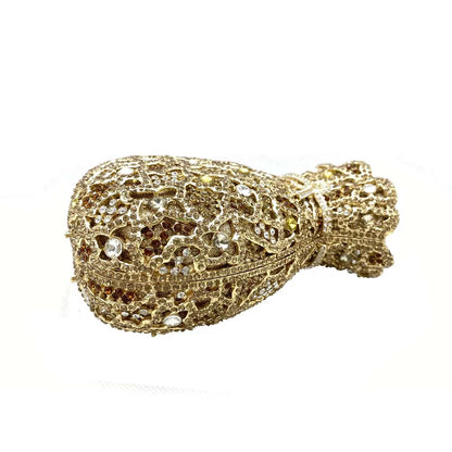 Sleek and elegant women’s evening clutch with an open pocket interior, beautifully adorned with crystals, suitable for upscale gatherings.