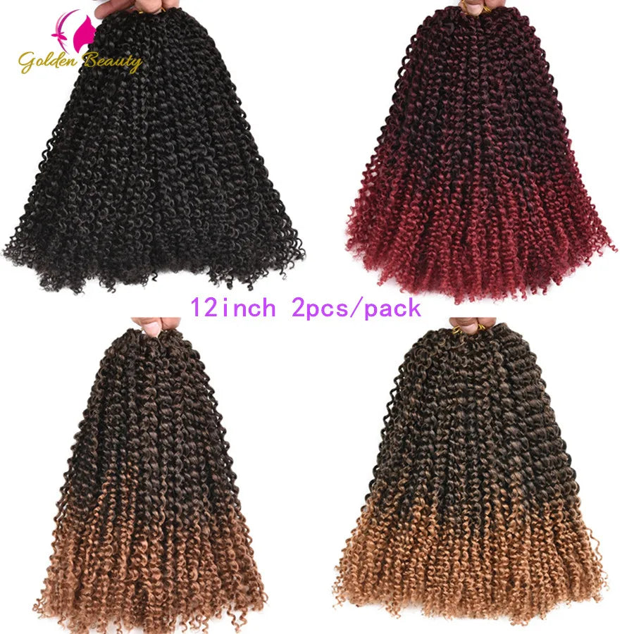 Luxury collection of Golden Beauty Ombre Afro Kinky Twist Crochet Braids, beautifully arranged for an artistic display.
