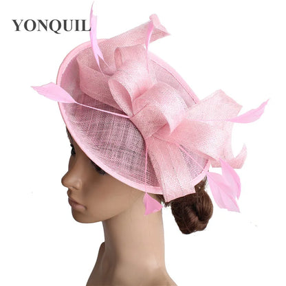 Sophisticated sinamay church hat, designed for elegance at wedding receptions and formal parties.