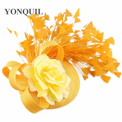 Stylish yellow fascinators adorned with delicate details, ideal for elevating church outfits and tea party attire.