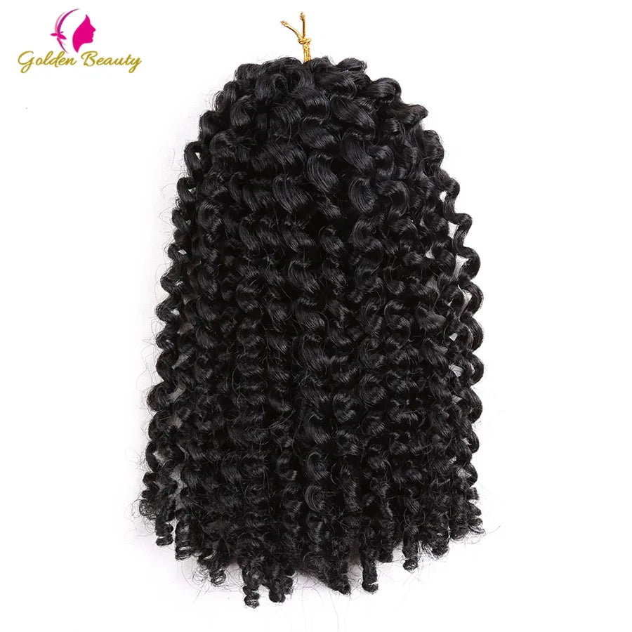 Luxury 8 inch Afro Kinky Twist Crochet Braids in Ombre shades, part of the Golden Beauty collection, showcasing voluminous and textured synthetic hair extensions.