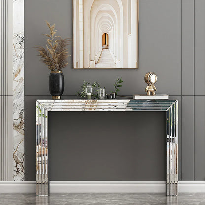 Stunning mirrored console table offering a blend of luxury and functionality, designed for living rooms and hallways.