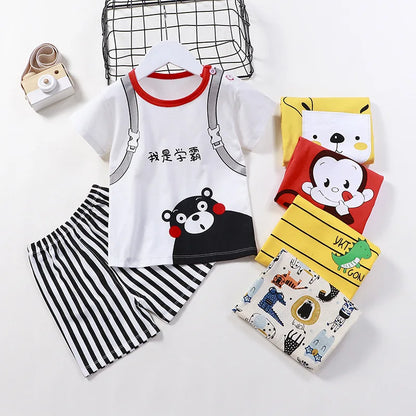 Fashionable unisex summer clothing set for toddlers aged 1-3, featuring a finely crafted cotton T-shirt and shorts for ultimate comfort and style.