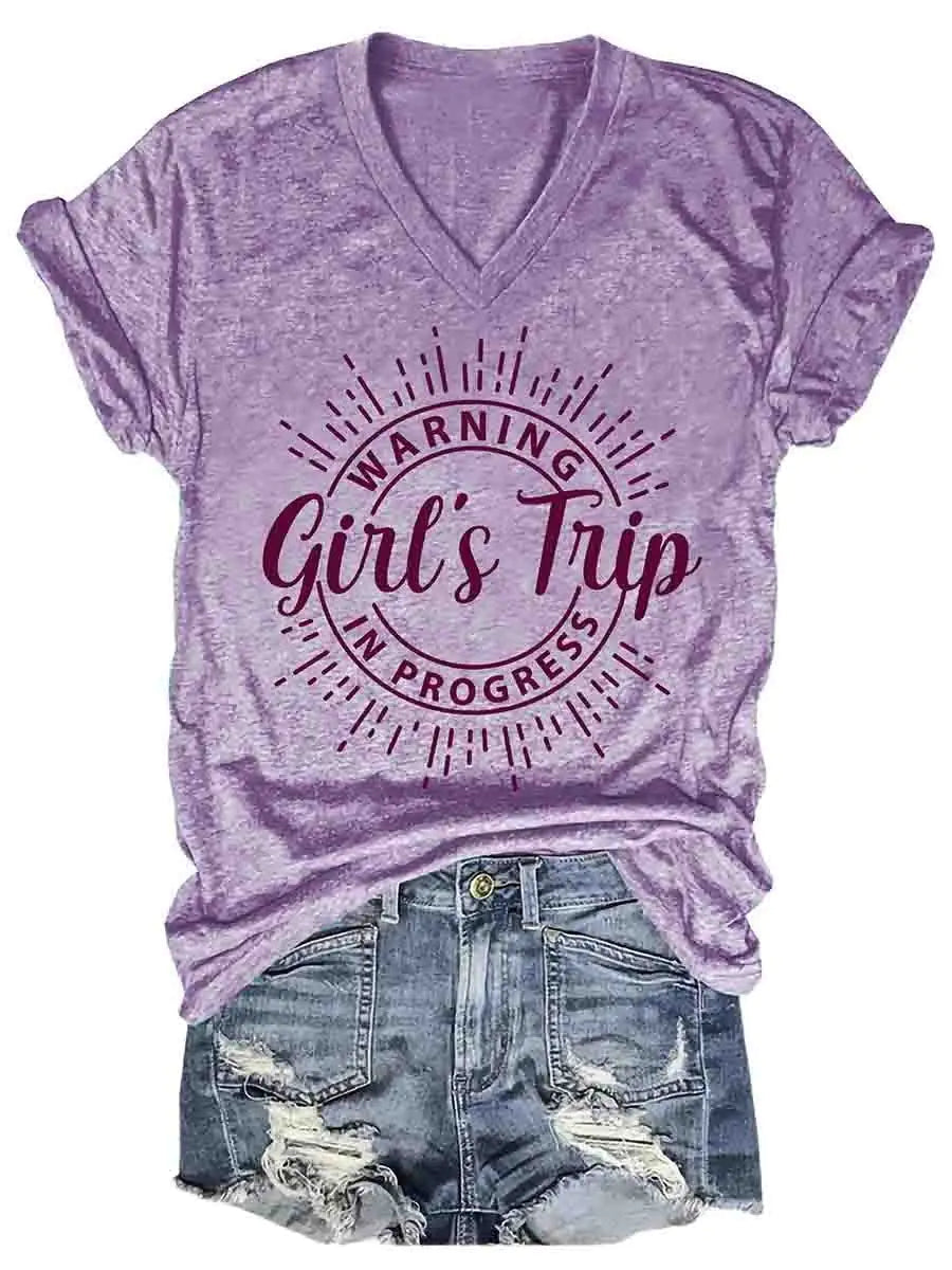 Women's Girl's Trip Warning V-Neck Tee