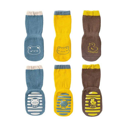 Women's Girls Non-Slip Safety Winter Warmer Grippy Socks featuring adorable animal designs such as bears, frogs, and ducks, offering both style and practicality.