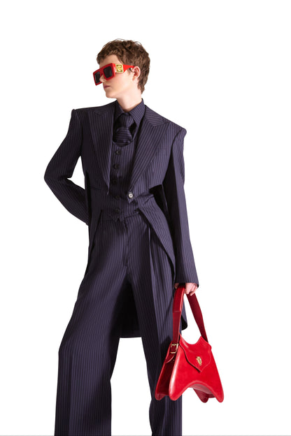 Luxury calfskin leather small shoulder bag with exclusive monogram logo and gold metalware, crafted in Italy.