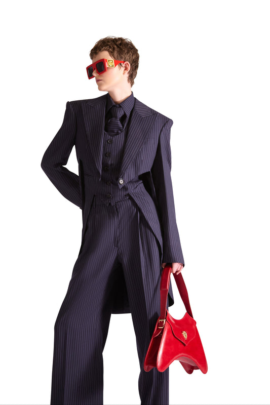 Luxury calfskin leather small shoulder bag with exclusive monogram logo and gold metalware, crafted in Italy.