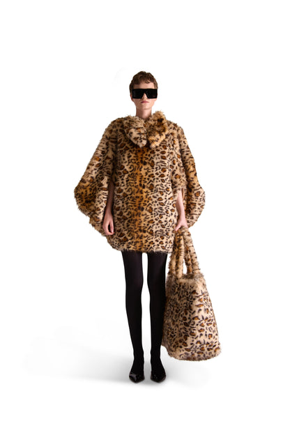 Elegant oversized animal print faux fur shoulder bag from Helen Anthony, showcasing intricate patterns and luxurious texture.