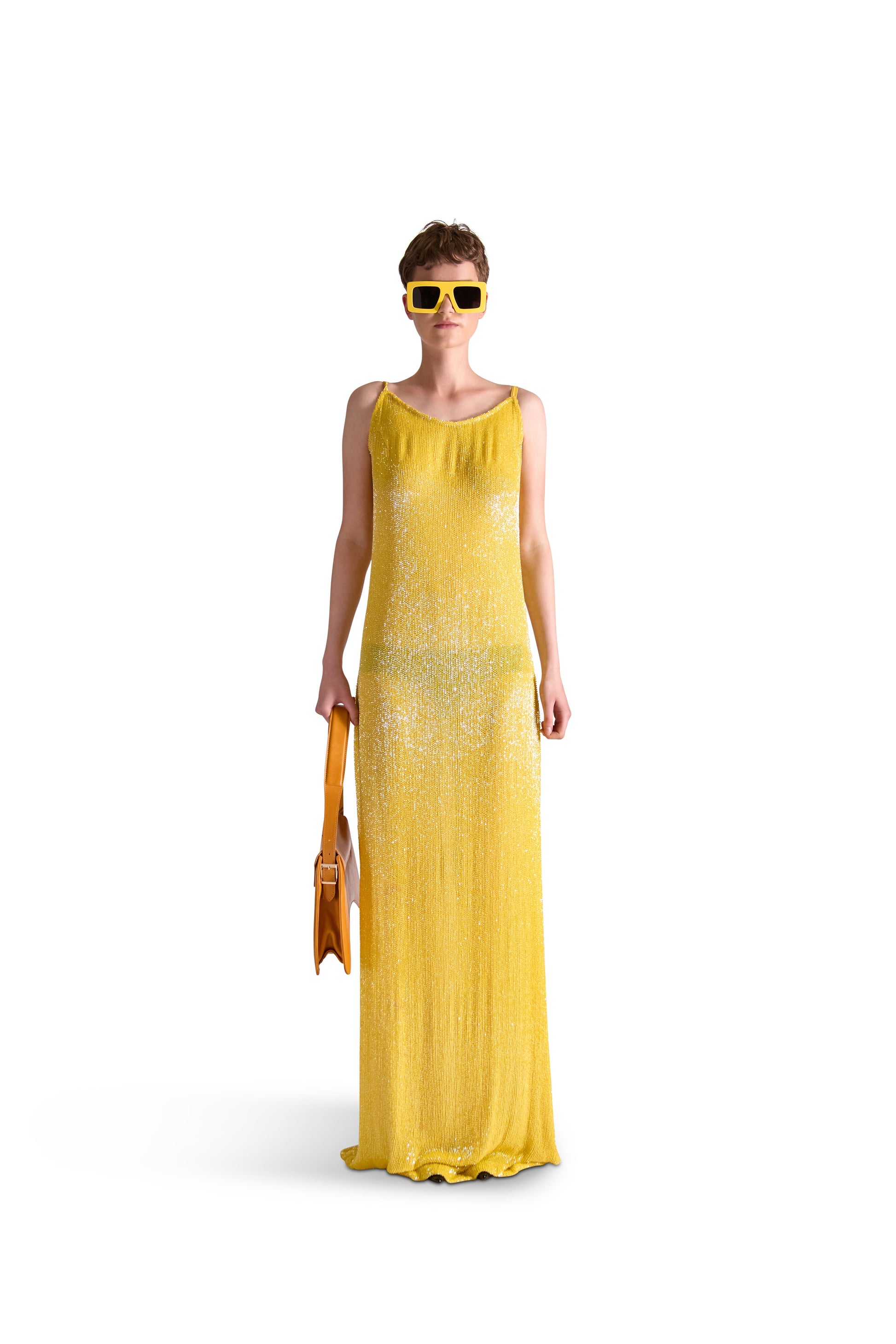 Luxury hand embroidered katdana beaded evening dress with spaghetti straps, showcasing exquisite detailing and elegance.