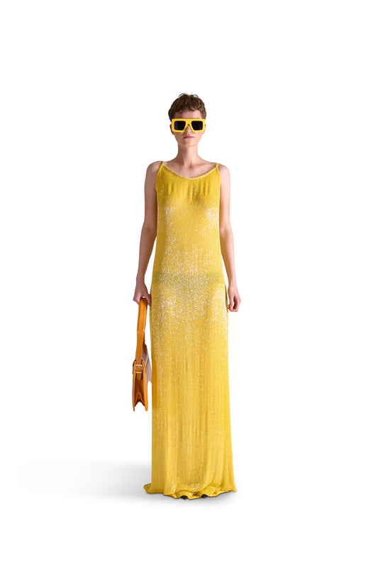 Luxury hand embroidered katdana beaded evening dress with spaghetti straps, showcasing exquisite detailing and elegance.