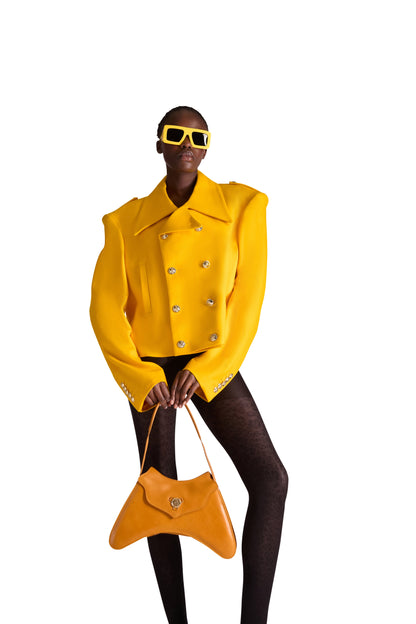 Helen Anthony calfskin leather small shoulder bag featuring gold finish and exclusive monogram logo, designed in Italy.