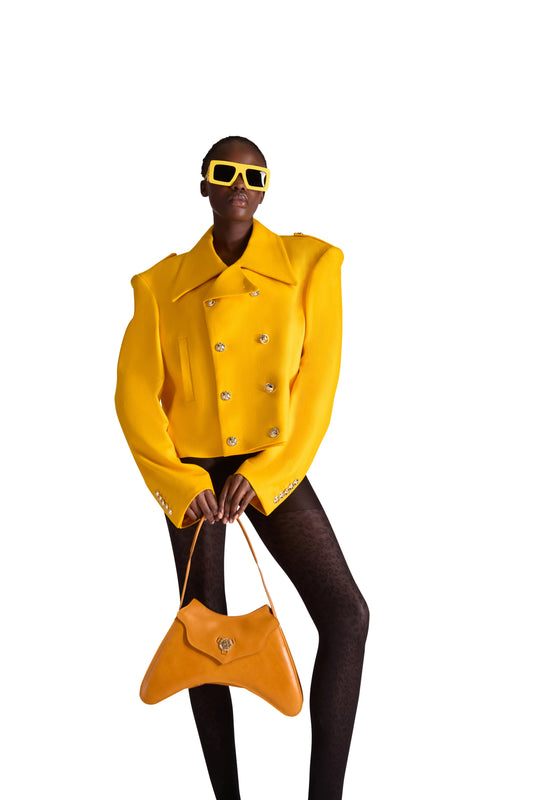 Helen Anthony calfskin leather small shoulder bag featuring gold finish and exclusive monogram logo, designed in Italy.