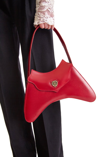 Luxury calfskin leather small shoulder bag featuring the exclusive Helen Anthony monogram logo and elegant gold metalware, made in Italy.