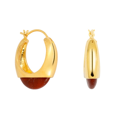 Ember hoops gold earrings with red jasper stone