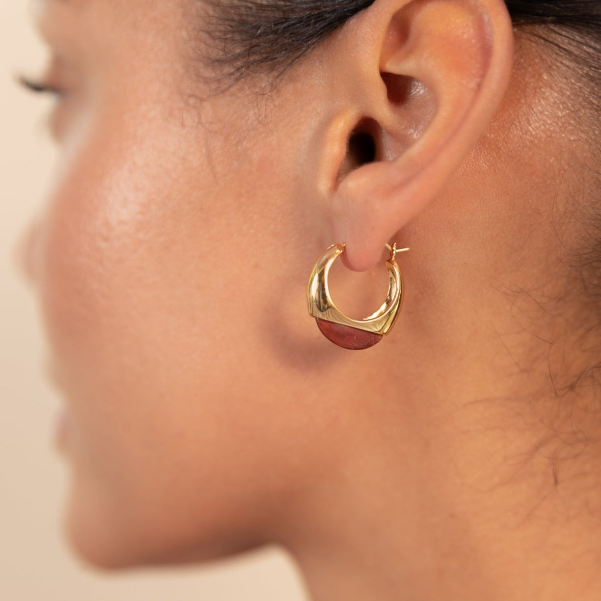 Ember hoops gold earrings with red jasper stone
