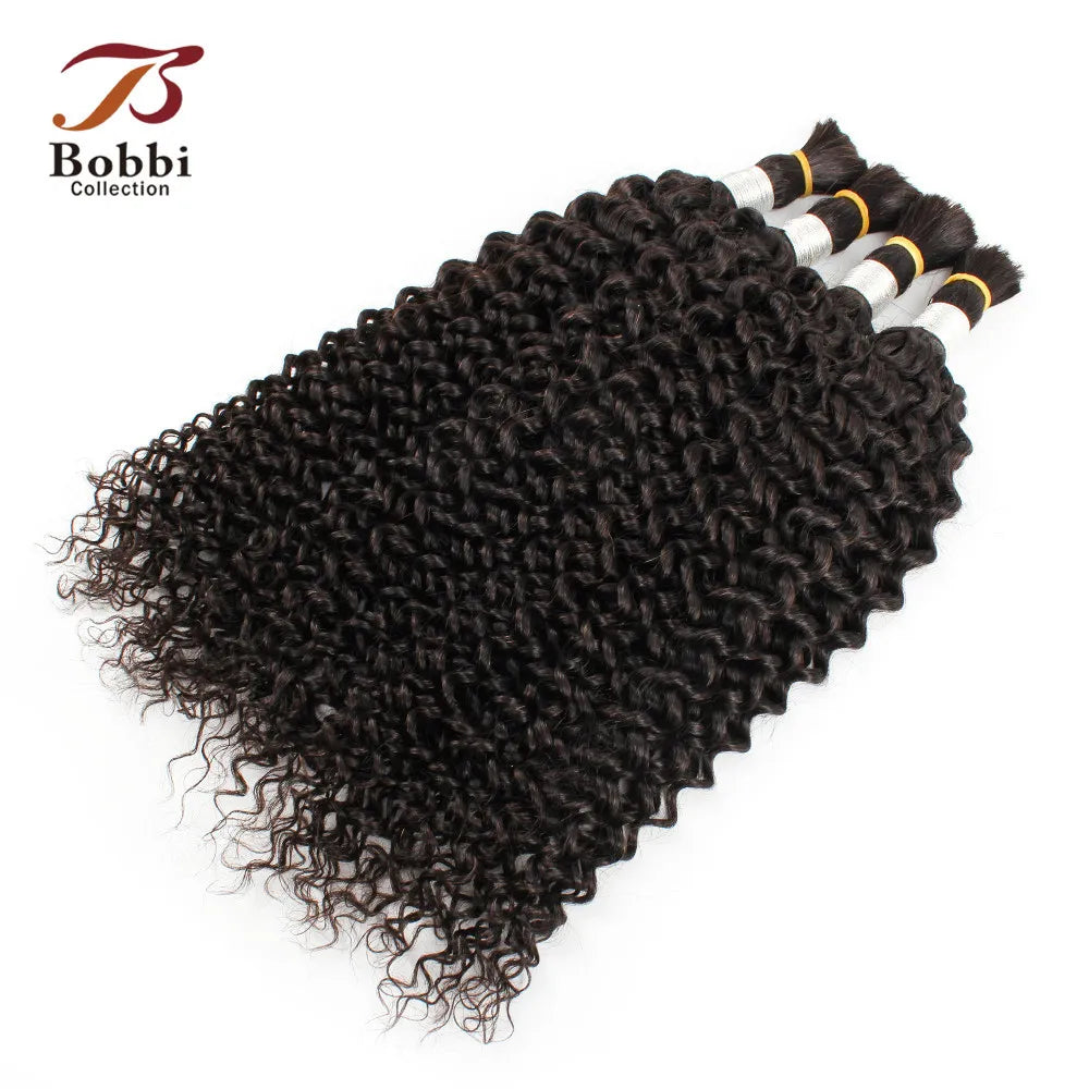 Luxurious 100% Indian Remy human hair bundle, featuring natural black jerry curly texture ideal for braiding.