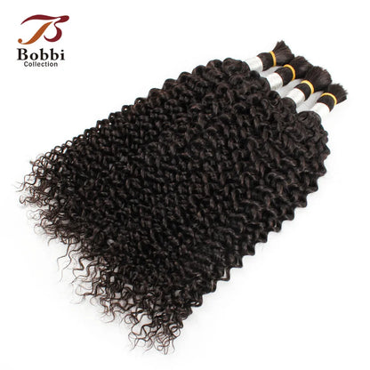 Luxurious 100% Indian Remy human hair bundle, featuring natural black jerry curly texture ideal for braiding.