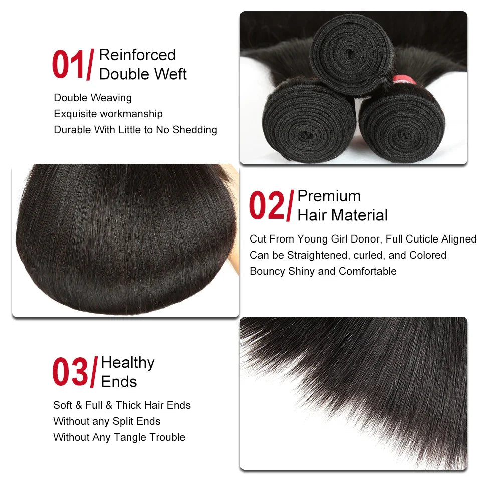 Glamorous human hair extensions in straight texture, emphasizing the deep natural colour and premium quality of Remy hair.