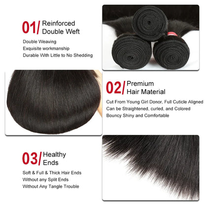 Glamorous human hair extensions in straight texture, emphasizing the deep natural colour and premium quality of Remy hair.