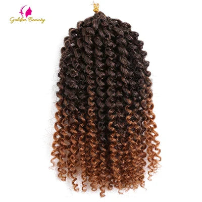 Luxury Ombre Afro Kinky Twist Crochet Braids in 8-inch length by Golden Beauty, showcasing exquisite synthetic hair extensions that add volume and style.