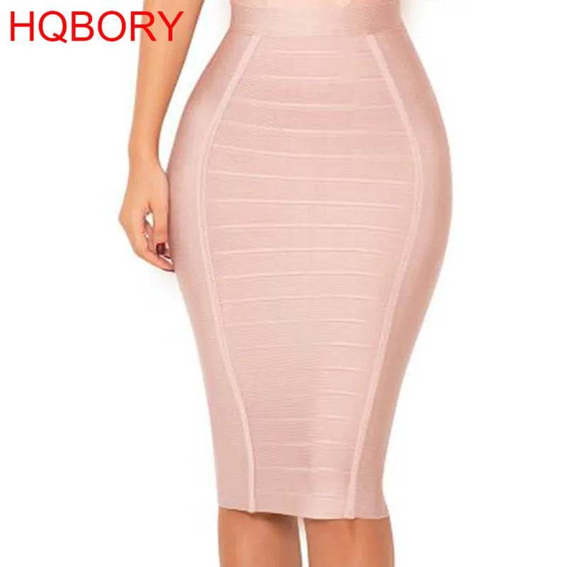 Stylish HQBORY women’s high waist nude bandage pencil skirt, perfect for office wear, featuring a slim fit and knee-length design in a luxurious fabric.