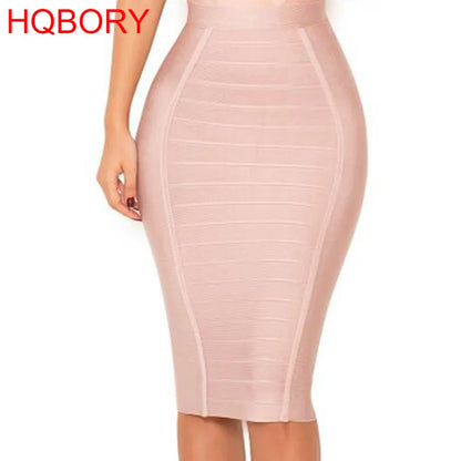Stylish HQBORY women’s high waist nude bandage pencil skirt, perfect for office wear, featuring a slim fit and knee-length design in a luxurious fabric.